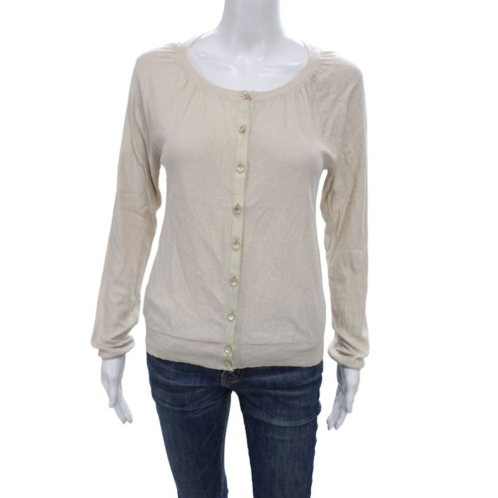 Marc Jacobs Women Basic Button-Up Blouse Beige Long Sleeve Size L